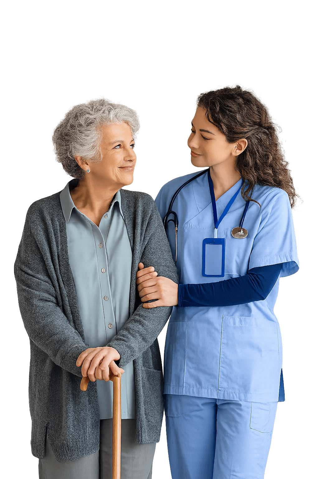 Healthcare professional supporting an elderly patient